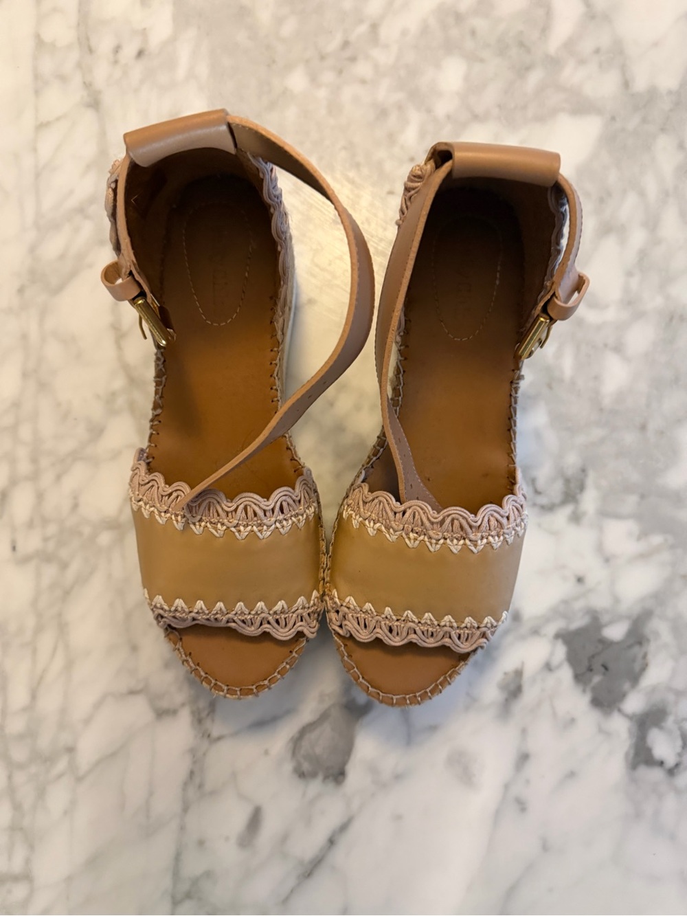 Classic Tan Espadrille Wedge Sandals with Ankle Strap